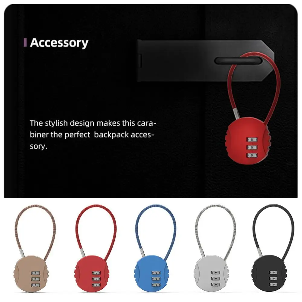 NEW Zinc Alloy Wire Rope Password Lock Round Anti-theft 3 Dial Digit Password Padlock Cookie Shape Code Lock