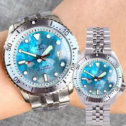 SKX Mod NH35 Diver Steel Mechanical Watch Men MOP ICE Blue Dial 120clicks Bezel Diving 20bar Waterproof Clock Relogio Masculino