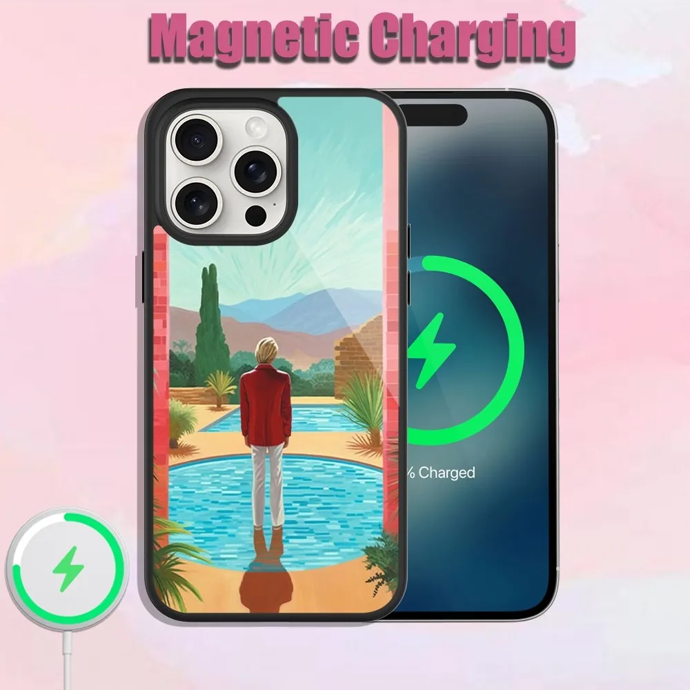 David Hockney Art Phone Case For iPhone 13 15 11 12 14 Plus Pro Max Glass Charging Magsafe Magnetic Cover