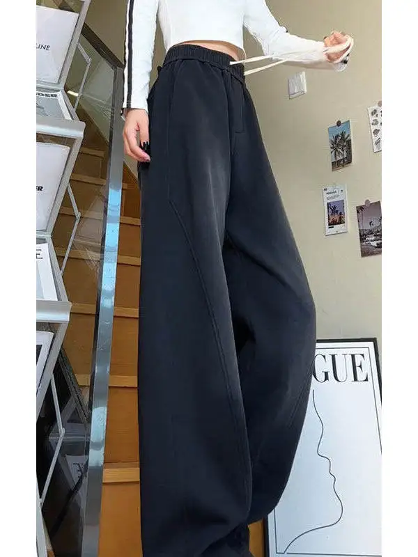 الأمريكية الرجعية واسعة الساق السراويل الرجال حجم كبير فضفاض عادية الشارع الرياضة تنوعا ثنى فضفاضة تناسب مستقيم قطع بنطلون