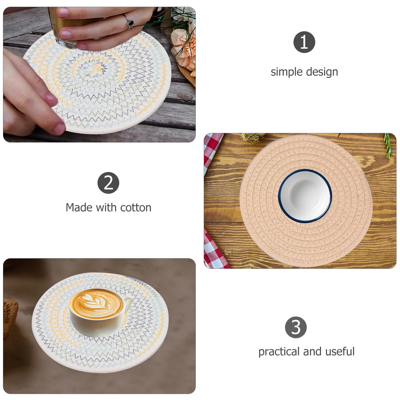 

6pcs Cotton Coasters Round Woven Drink Coasters Set Table Protection For Hot Cold Drinks Absorbent Home Accessories Decor
