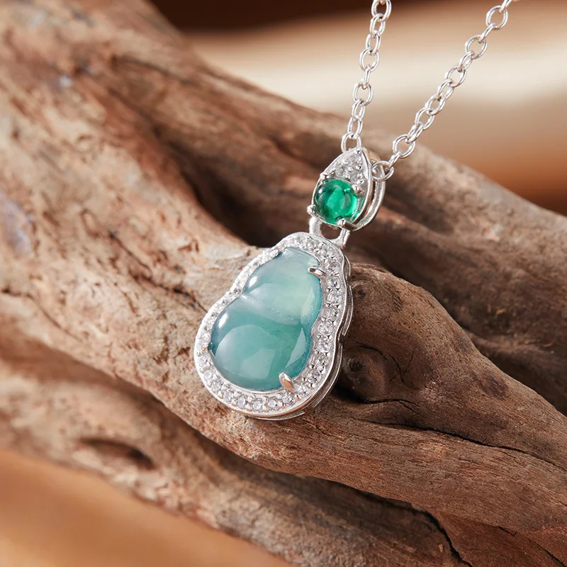 

Ожерелье с подвеской из натурального нефритового тыквы для женщин, чистое серебро 925 пробы, инкрустированное красочными драгоценными камнями, дизайнерский рекомендуемый бестселлер, оптовая продажа