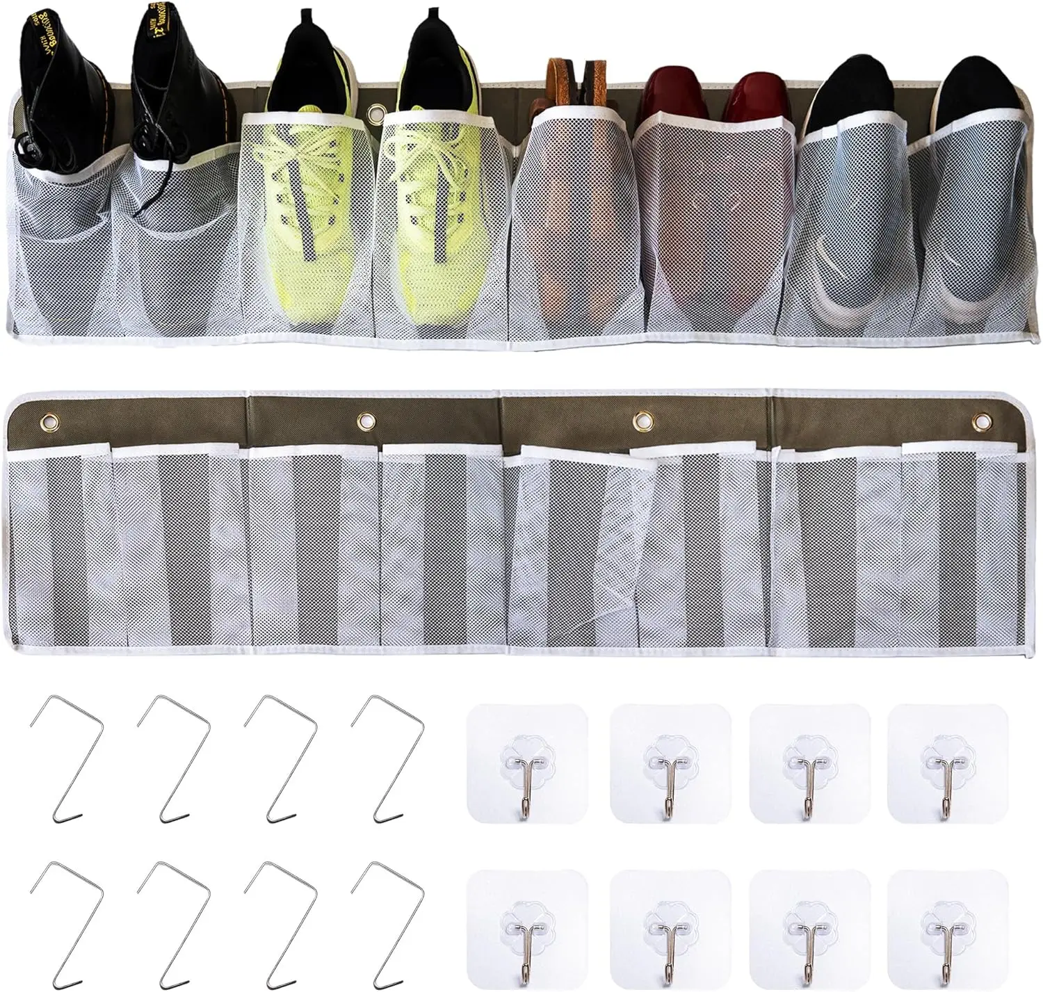 

Органайзер для обуви на 16 карманов, подвесной, для автодома и прикроватной зоны – Складная сетчатая сумка для хранения с крючками, экономия места, 2 шт.