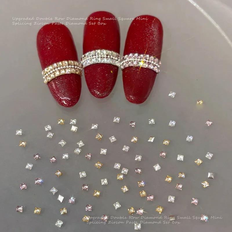 50pcs/Box Shiny White Zircon Rhinestones Nail Charms Mini Square Nails Gemstones Flatback Nail Art Craft Decoration