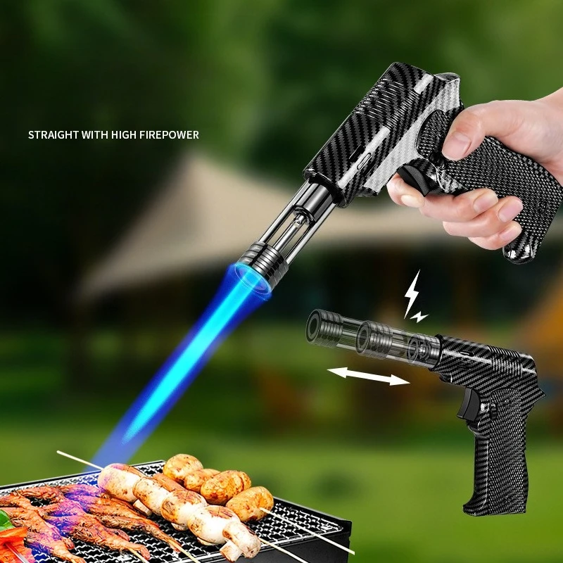 1300c Mechanical Telescopic High Firepower Butane Lighter Windproof Blue Flame Torch Kitchen Lighter Spray Gun Wellding Torch