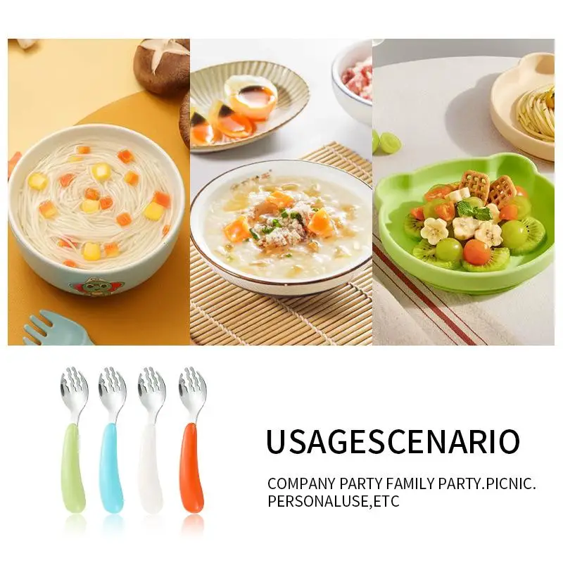 طقم أدوات مائدة للأطفال من الفولاذ المقاوم للصدأ 304، طقم ملعقة شوكة بمقبض دائري، هدايا للأم والطفل