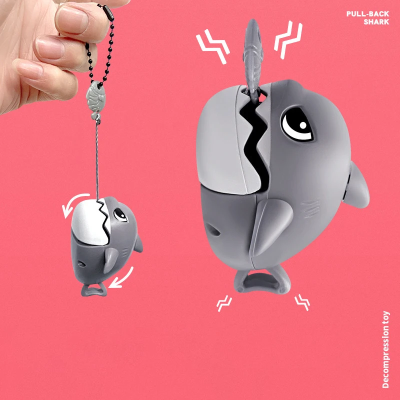 Fun Pull Line Nibbling Shark Keychain For Children Cartoon Eating Small Fish Keyring Car Bag Small Pendant Gift