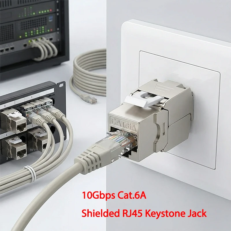 

10Gbps Cat6A экранированный Keystone-разъем RJ45, без инструментов, 180° ° Сетевой разъем для настенной панели подключения к сети