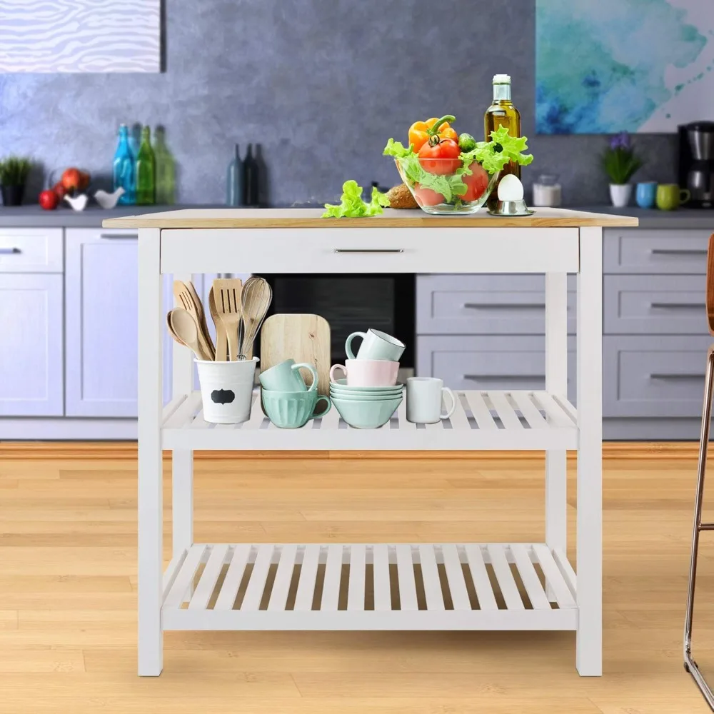 

Kitchen Island with Solid American Hardwood Top, Natural/White