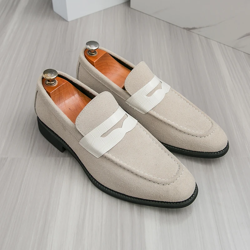 

Men's Casual Oxford Shoes Autumn New Style British Color Block Suede Loafers Leather Shoes Comfortable Rubber Sole Low Heel