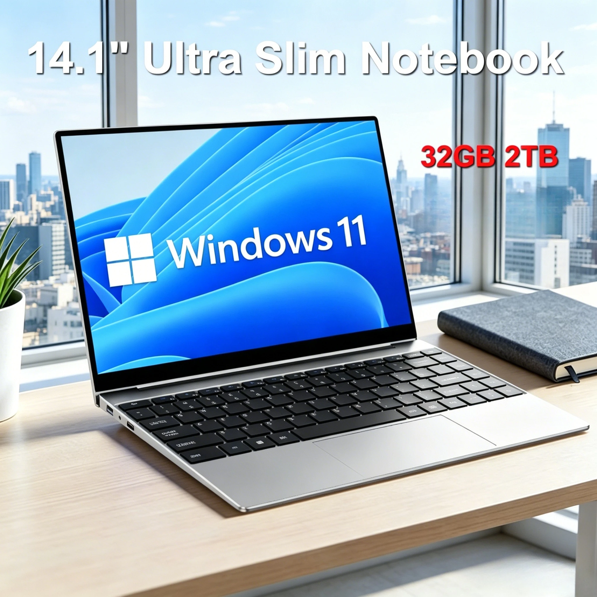 LENO 14.1인치 울트라 슬림 노트북 32GB 2TB 윈도우 11 인텔 코어 i7 8650U 게이밍 컴퓨터 PC 게이머 사무용 노트북 1920*1080 HD