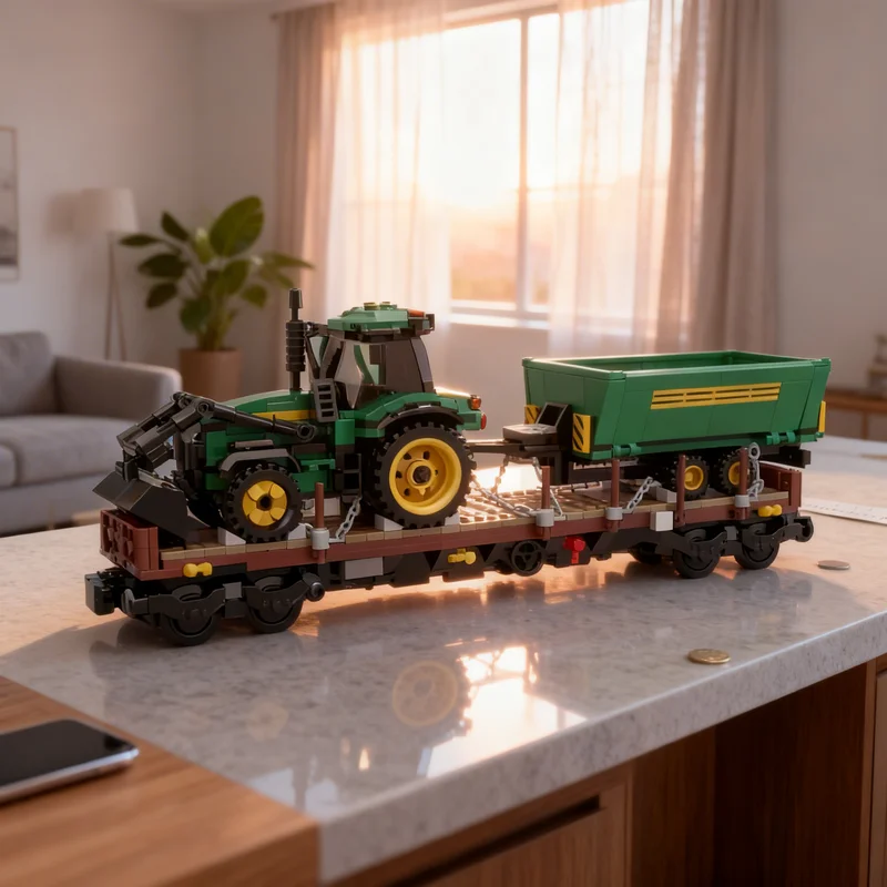 

Набор строительных блоков MOC: 529 деталей, модель трактора с прицепом-платформой, конструктор, идея для творческого подарка на Рождество