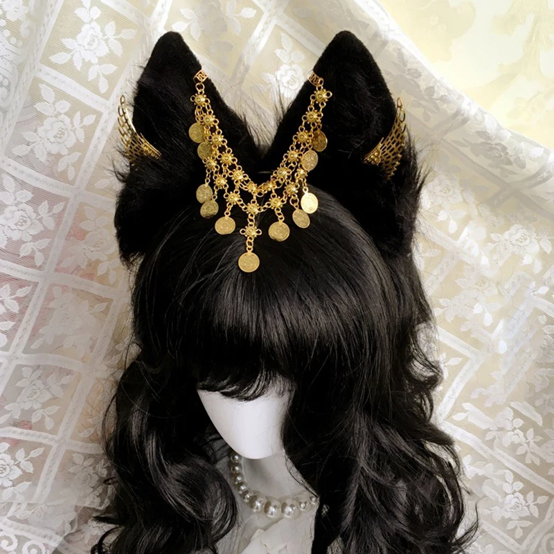 

Golden Wings Cosplay Headband Tassel Alloy Animal Ears Hairband Gothic Plush Egypt Style Dress Up Decor Cosplay Headwear