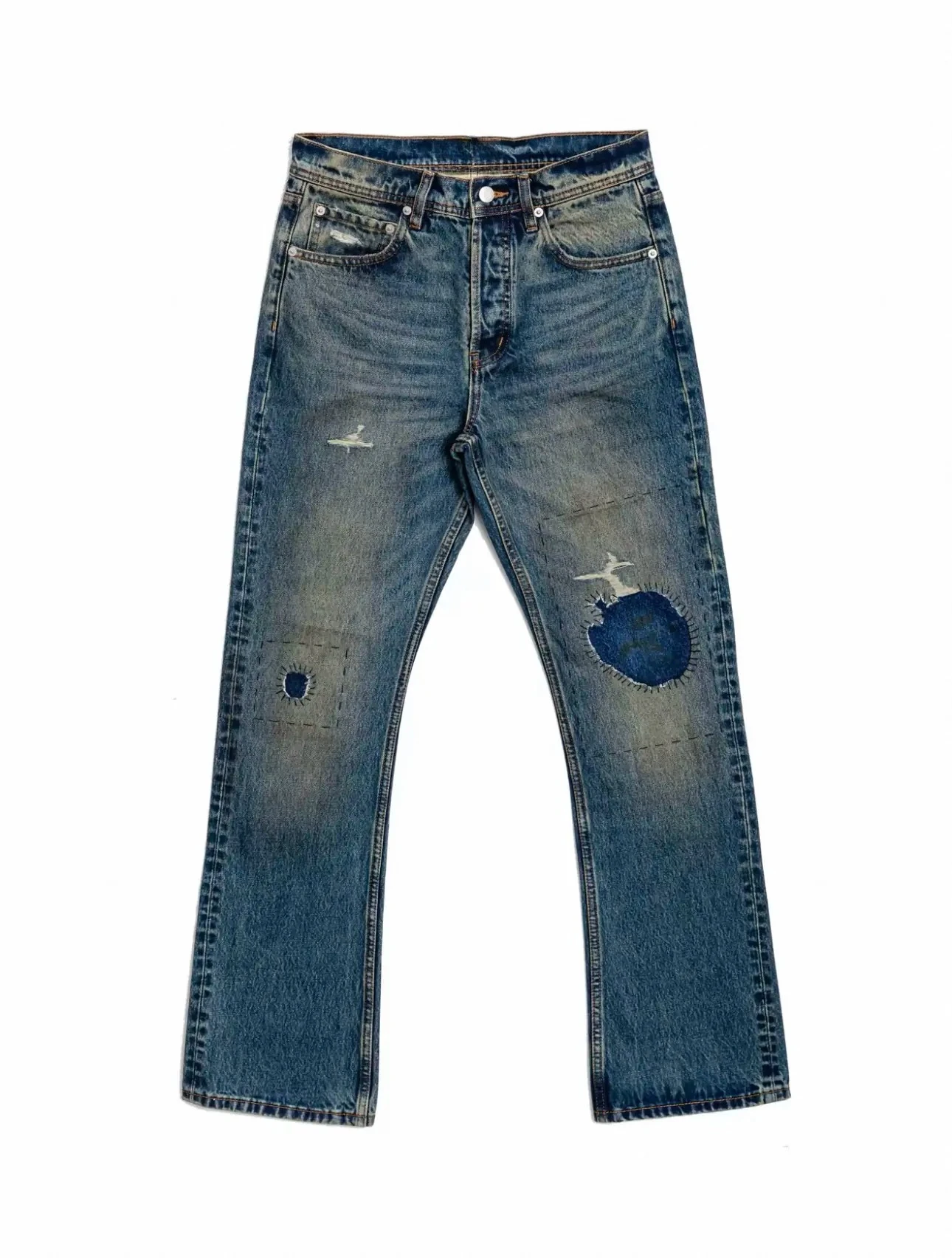 ER/D 24FW Washed Patch Burning Slightly Ripped Jeans