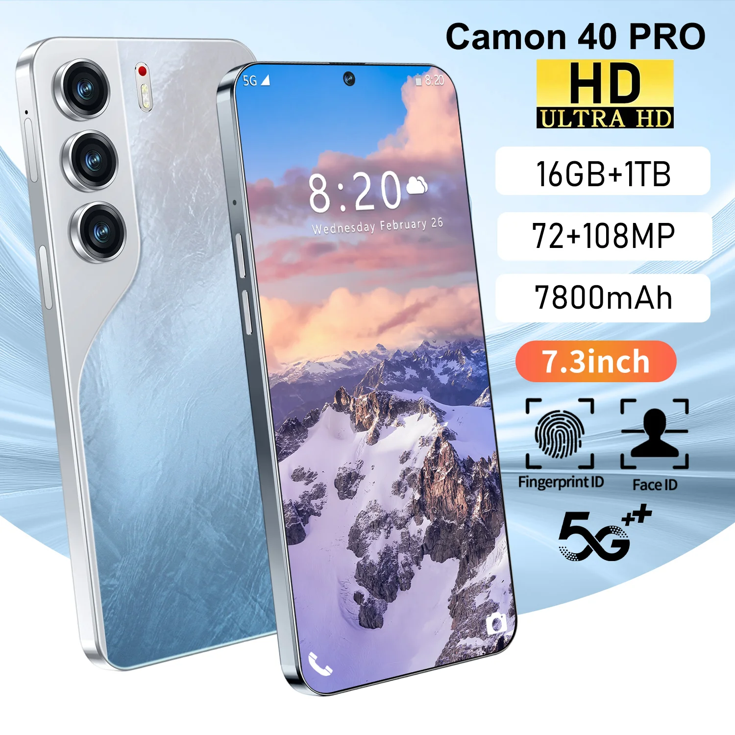

ГОРЯЧАЯ новинка 2025 года Camon 40 Pro 7.3HD Global Edition, оригинальная умная двойная карта, аккумулятор 7800 мАч, функция распознавания лиц