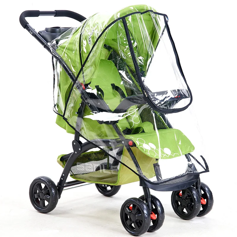 Baby Stroller Rain Cover Transparent Universal Waterproof Breathable Trolley Umbrella Zipper Opens Raincoat for Cart Accessories