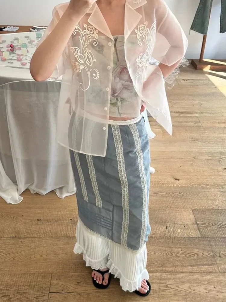 

Юбка в корейском стиле с высокой талией, кружевная, из атласной ткани, элегантная, летняя, новинка, женская модная юбка премиум-качества