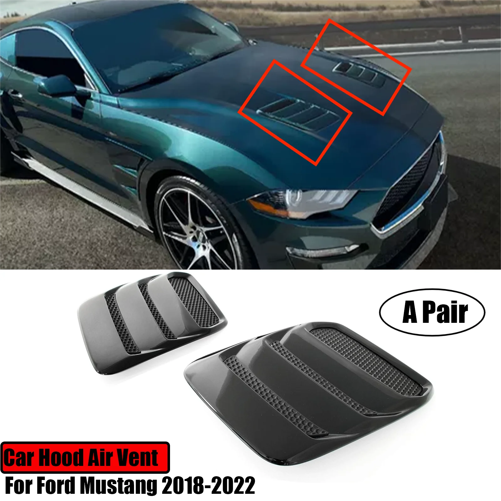 

A Pair Car Hood Air Vent Front Bonnet Hood Louver Shutter Air Vent Panel Matte Black For Ford Mustang 2018-2023