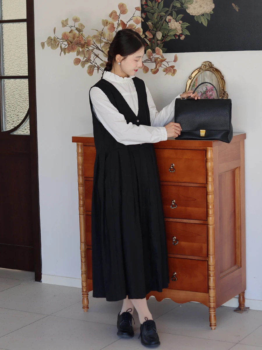 

Original Women's Clothing Midi Dr Linen Material Bla Waed Thiened A-Line Skirt Vest Sle Commute Simple Loose Waist