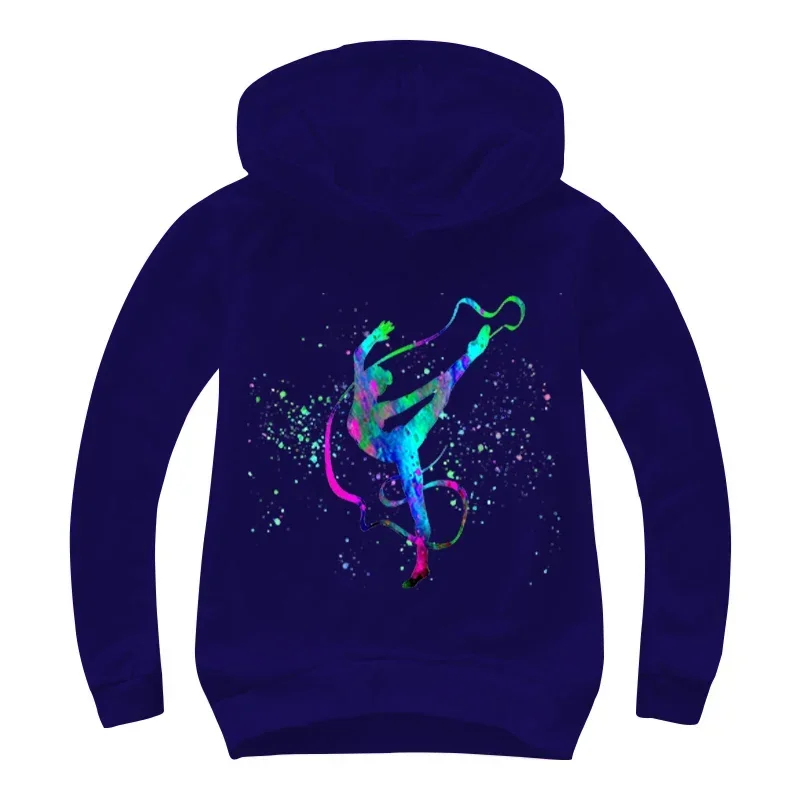 Watercolor Gymnastics Graphic Hoodie Children Spring Autumn Cartoon Hooded GYM Sweatshirts Boys Pullover Tracksuits Girls tops