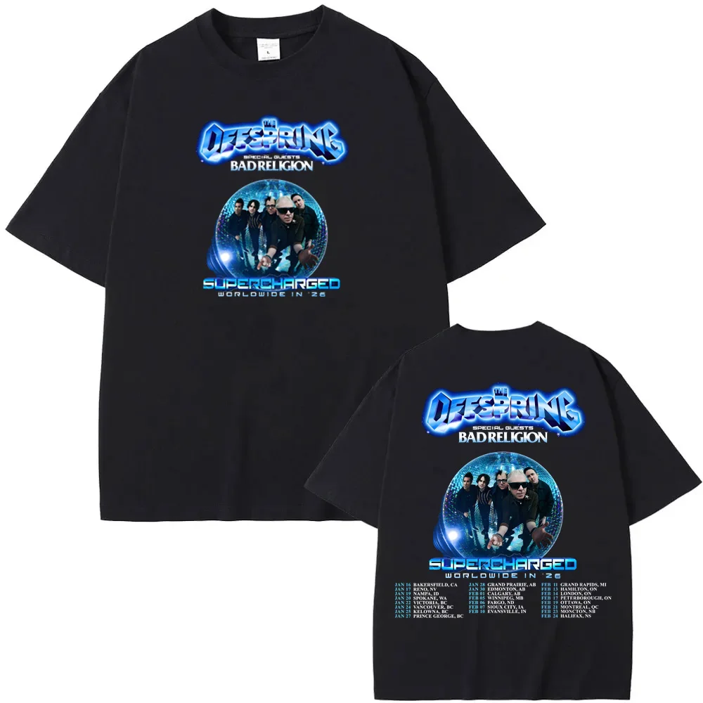 

The Offspring Supercharged 2026 TOUR TEE Летние топы из 100% хлопка с рукавами в стиле рок, одежда унисекс с круглым вырезом