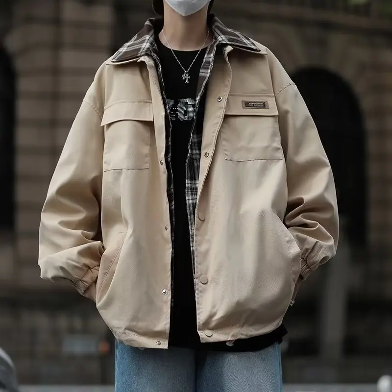 

Fall Large Size 250 Pou Collared Japanese Sle Workwear Jaet Men's Trendy Brand Couple's Faionable Jaet Casual Top