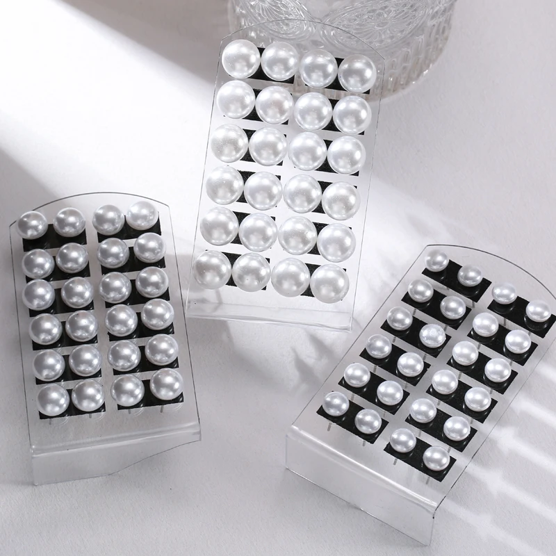 New 12 pairs/set White Imitation Pearl Stud Earrings For Women Girls Ear Jewelry Round Ball 8mm 10mm 12mm