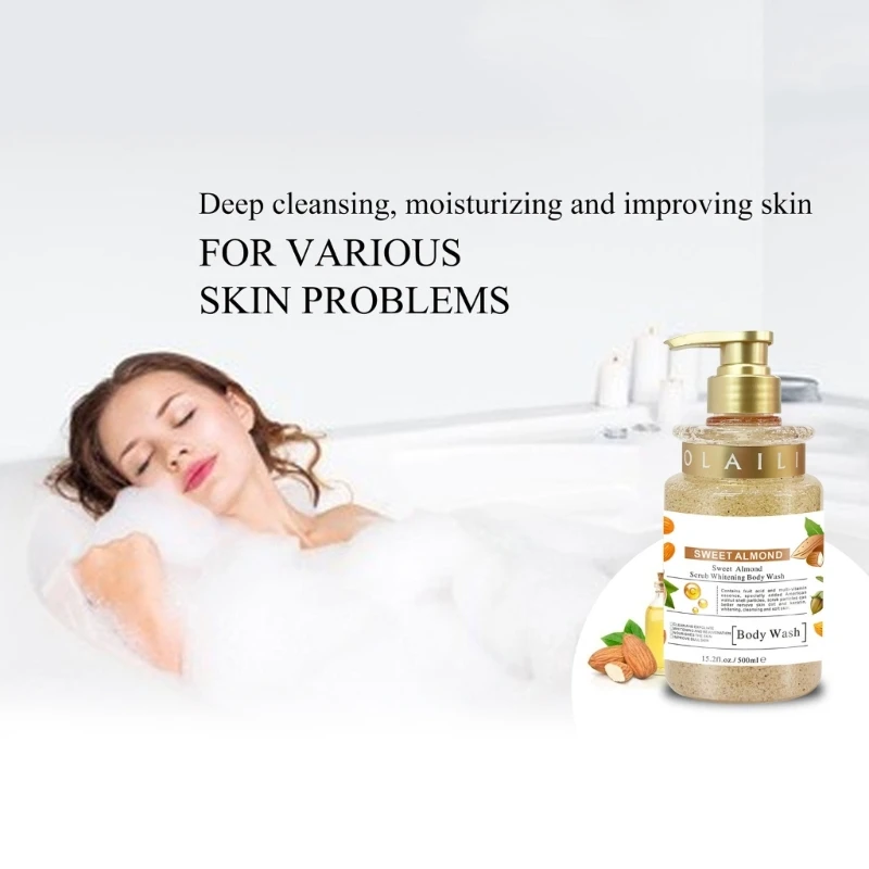 غسول الجسم بفيتامين وخلاصات اللوز ومقشر يومي 16.9 أونصة سائلة من جل الاستحمام المرطب ومنظف الجسم للبشرة الجافة