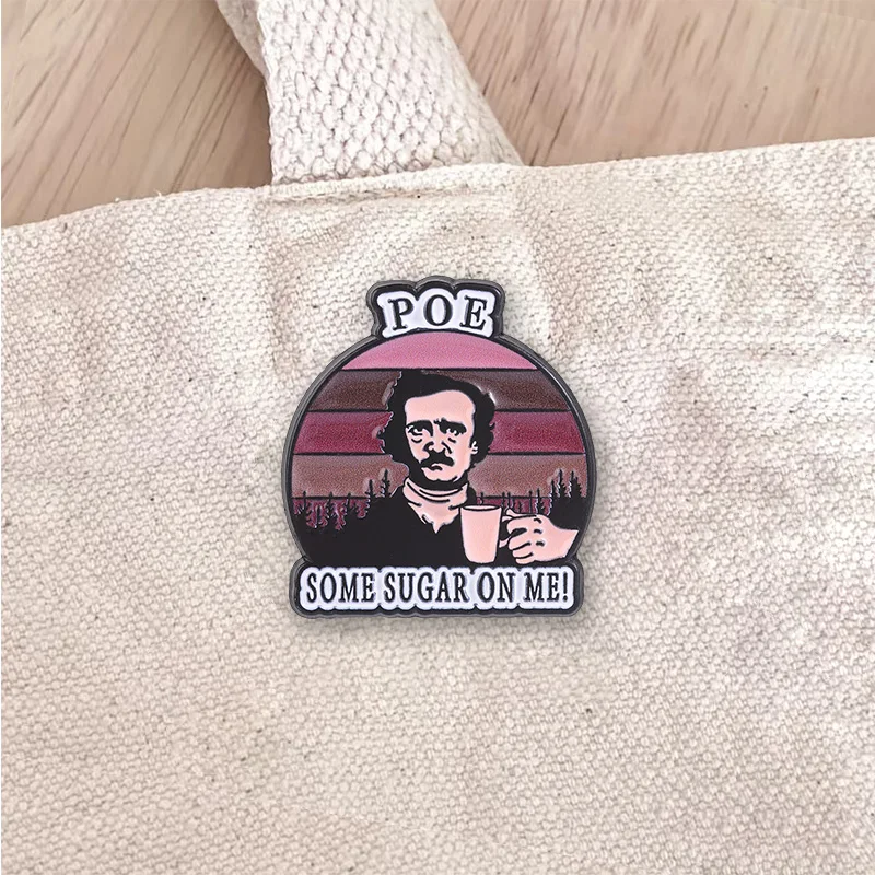Poe With Coffee Cup Enamel Pin Classic Author Parody Design Brooch Lapel Badge Gothic Literature Fan Accessory For Book Lovers