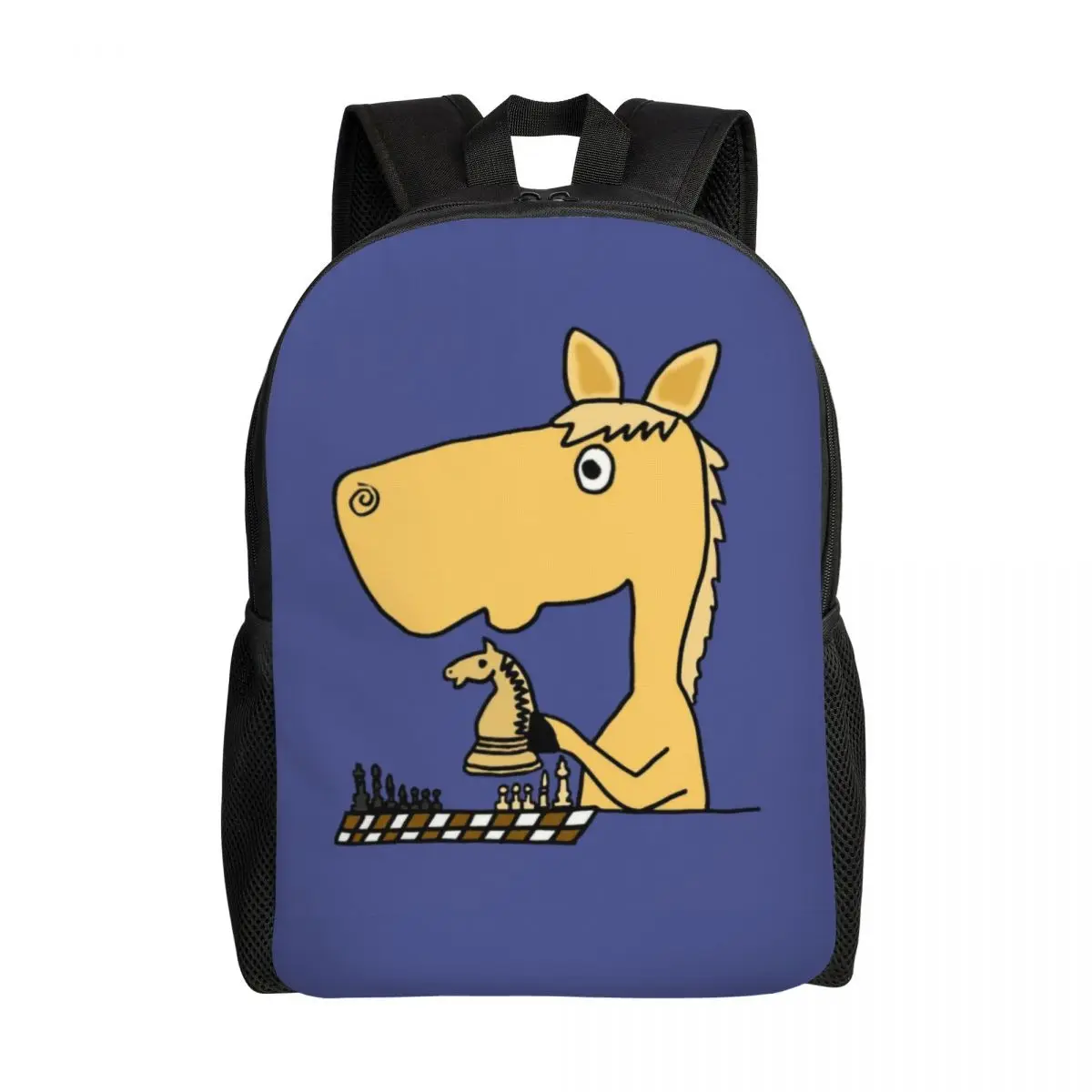 Coo Funny Horse Playing Chess Travel Backpack Men Women School Computer Bookbag Board Game Lover College Student Daypack Bags