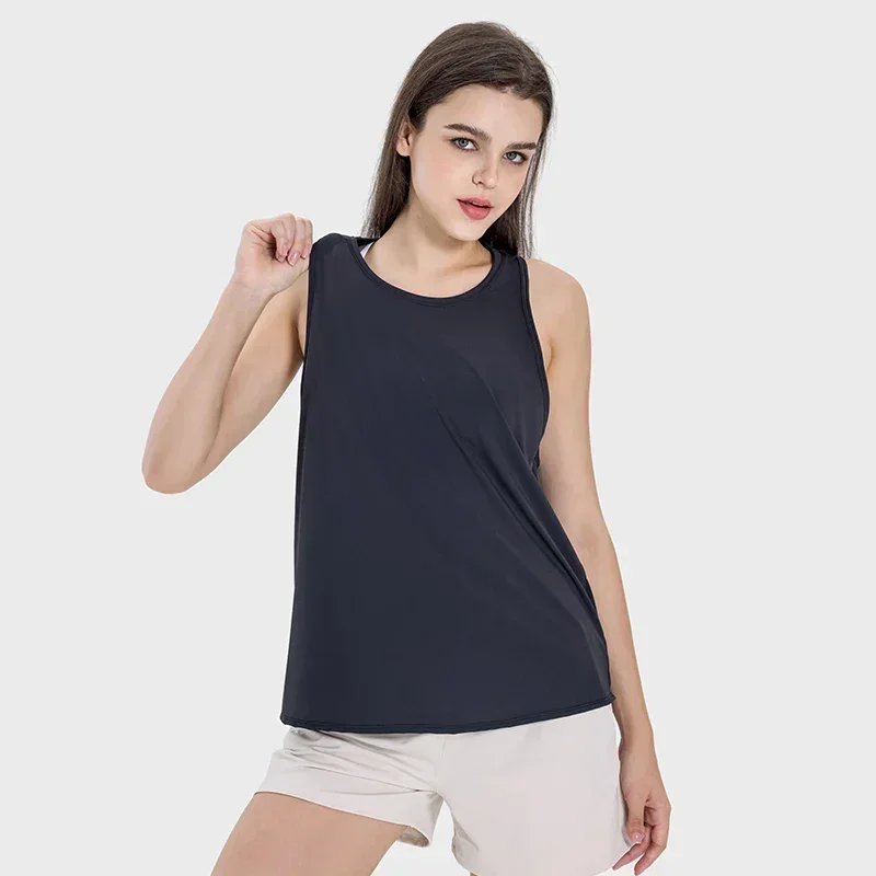 2024 New Yoga Vest Women Loose Breathable Quick-Dry Thin Sleeveless Tank Tops Sports Tops with Splite Hem Gym Workout Clothing