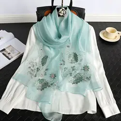 New 2024 Silk Scarf for Women Embroidery Shawl Wraps Female Wool Floral Bufanda Beach Stoles Hijab Head Scarves Hijab Echarpe