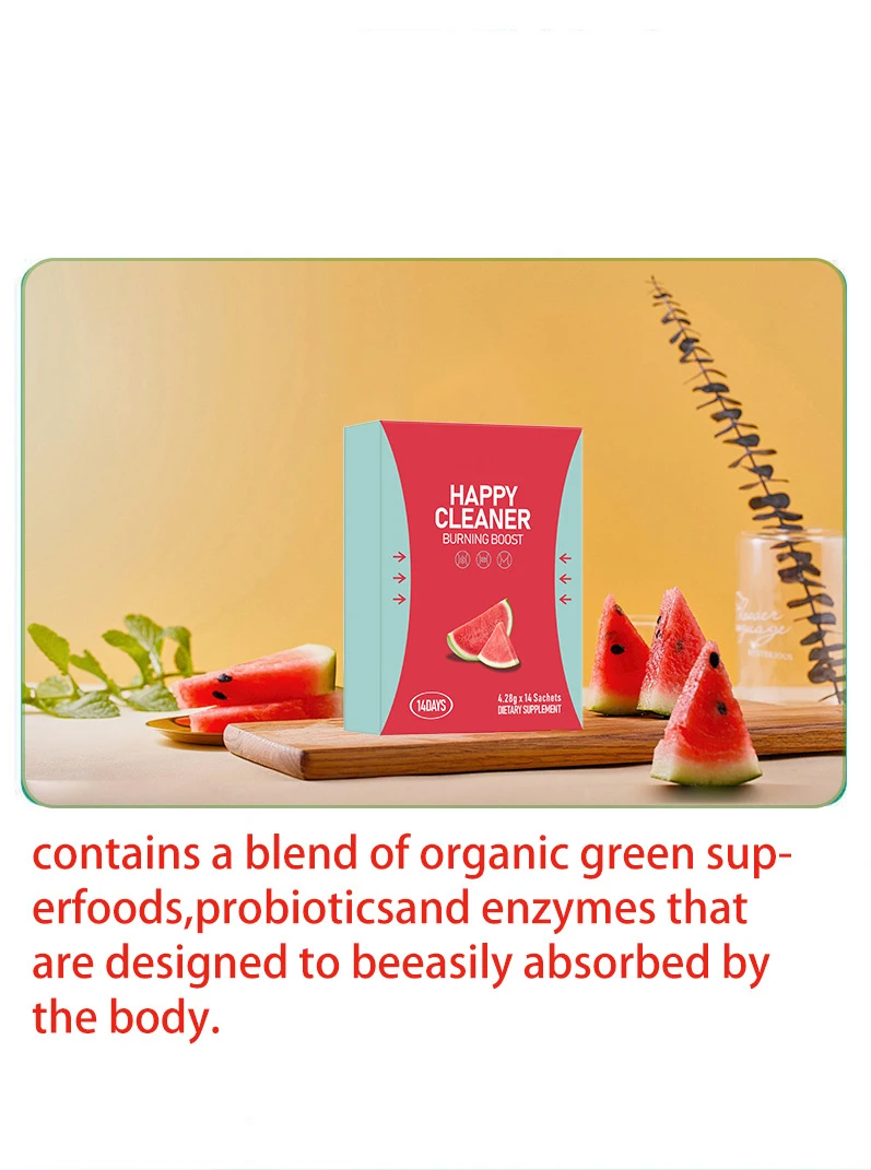 해피 클리너 파우더 – 무설탕 수박 음료 믹스, 항산화제 및 소화 지원, 비건, Non-GMO, 글루텐 프리, 14팩