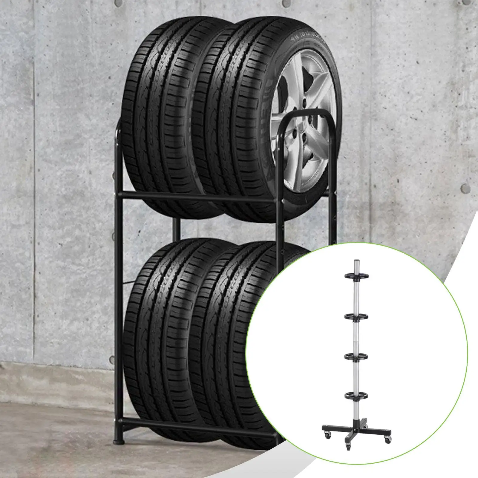4 Tiers Car Tires Storage Stand 45.7inch Tall Fits Max 225mm Rim Tires for SUV Automobile Accessories Sturdy Space Saving
