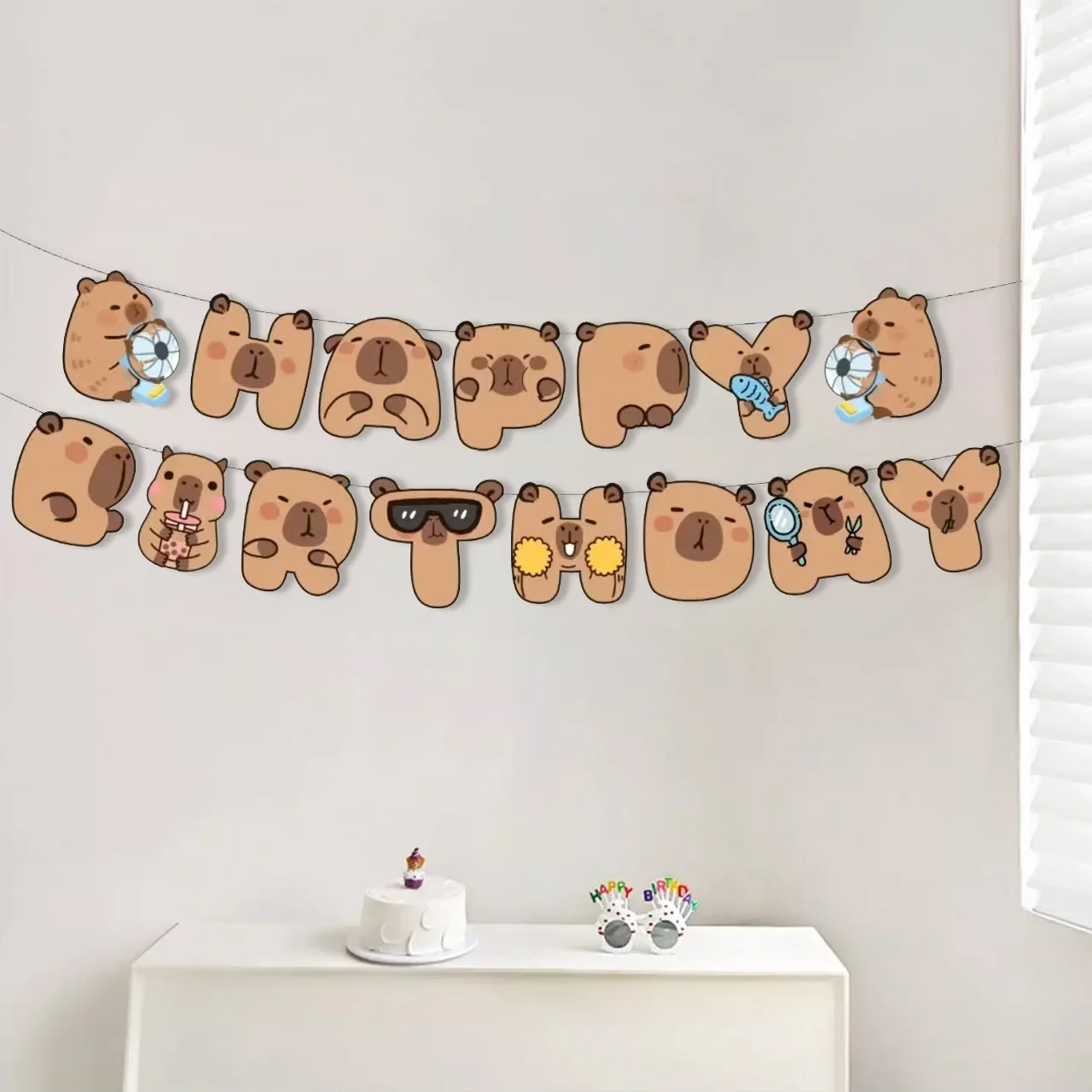 1set Cartoon INS Animal Capybara Happy Birthday Banner Hanging Garland Background for Kids Birthday Baby Shower Party Decoration