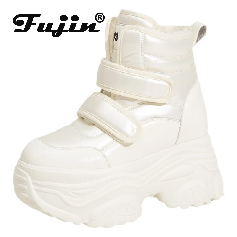 Fujin 9.5cm New Down Microfiber Leather Fashion Women Ankle Booties Platform Wedge Winter Plush Autumn Spring Warm Shoes Chimney