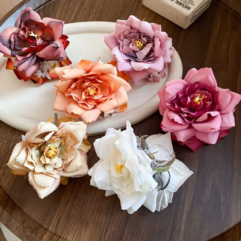 

Sweet Simulated Flower Hair Claw Korean Style Cloth Rose Shark Clip Hair Catches Ponytail Holder Seaside Vacation Headwear Girls