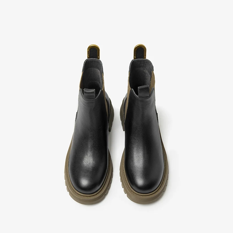 BeauToday Chelsea Boots platforma kobiety oryginalna skóra cielęca okrągły nosek gumką gruba podeszwa panie buty do kostki Handmade 04064