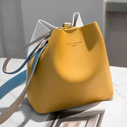 2024 Summer New Bucket Bag Ladies Handbags Fashion Korean INS Large Capacity Tote Bag Contrast Color Casual Shoulder Bags Purses