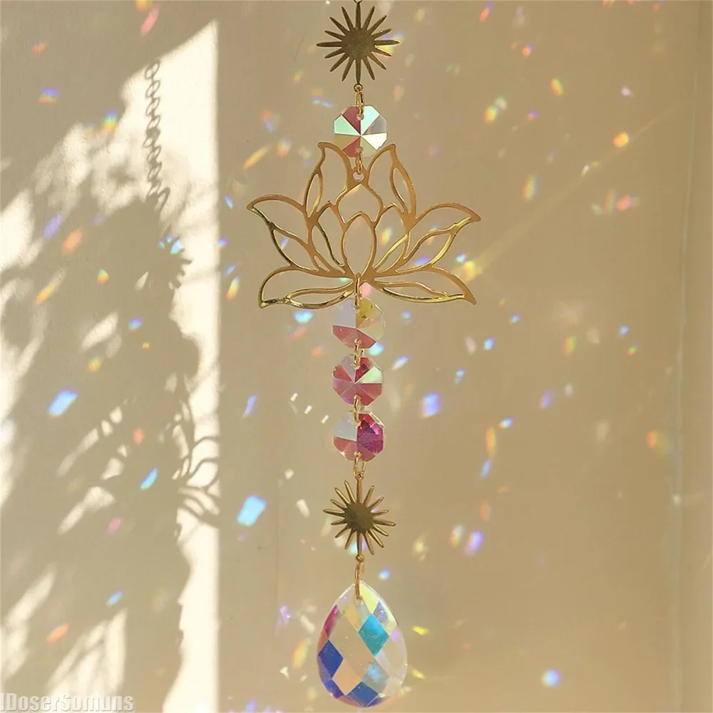 1 Stuk Suncatcher Tuinieren Ambachten Gouden Lotus Ab Kleurrijke Waterdruppel Hanger Kristallen Decoratie Hanger