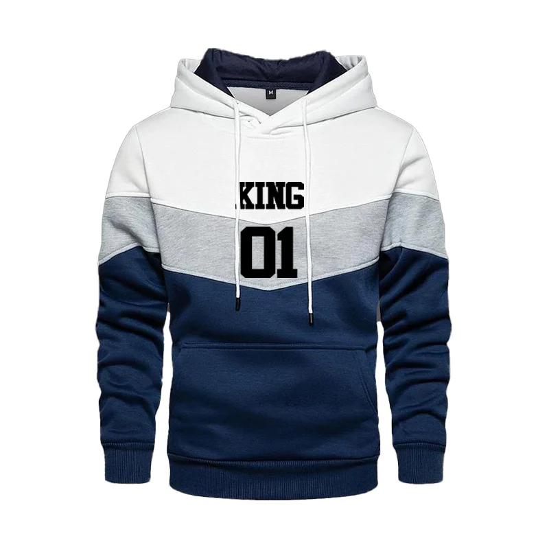 

Men's King 01 Letters Print Casual Hooded Sweatshirt Harajuku Y2k Hoodies for Male Splicing Design Streetwear Tracksuit S-4XL