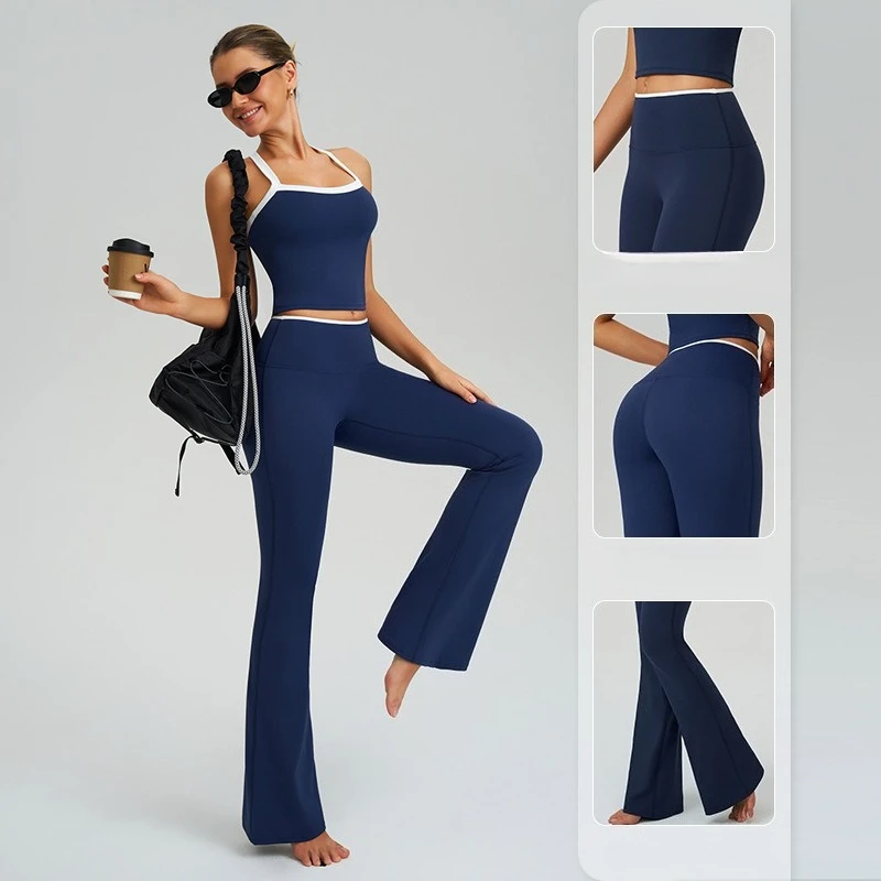 

Женские брюки-клеш с контрастными вставками и высокой талией, быстросохнущие, широкие штанины, для бега, фитнеса, спортзала, активного отдыха, 1 шт.