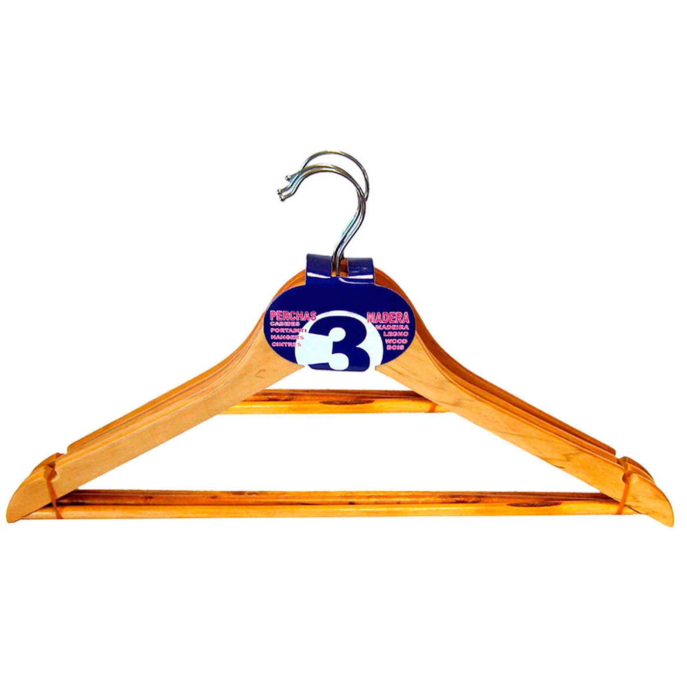 Pamex - Pack 3 Hangers natural Wood 22,5x44 cm Hangers Set for Clothes, Pants, Coats, Suits, Shirts, Savings