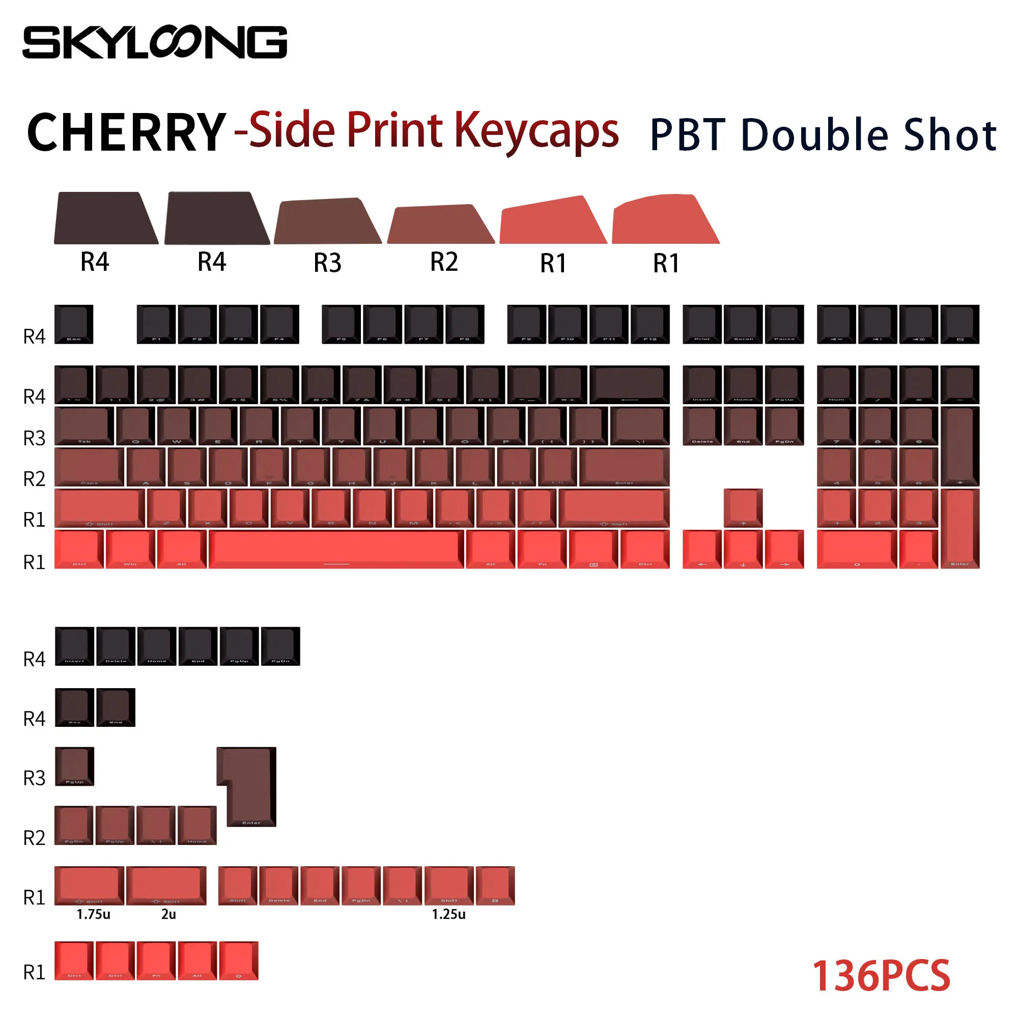 

SKYLOONG Side-engraved keycaps Cherry Profile PBT Keycaps Double Shot 136Pcs Black/Red Gradient Color Keycaps for Keyboard