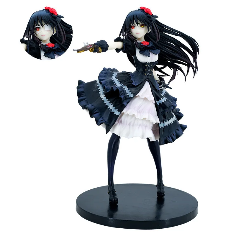 23CM Anime DATE A LIVE Figure Tokisaki Kurumi Retro Black Dress Changeable Face Model Ornaments 30th Anniversary Collection Toys