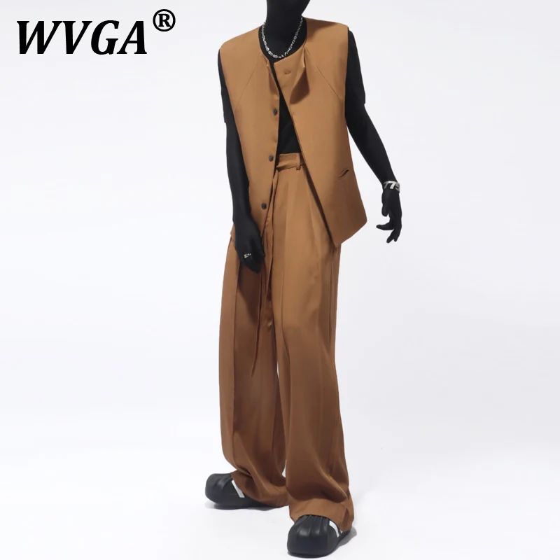 

WVGA Spring Autumn New Men's Tide Solid Color Design Sleeveless Tank Tops Punk Chic Simple Casual Pants Two-piece Set Ins W7992