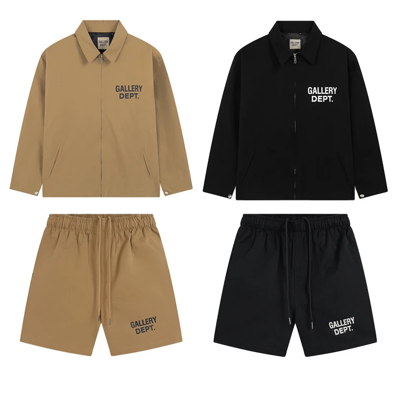 

Casual Sportswear Set with Letter Print Jaet And Zipper Pants Five orts for Young Men Cotton Blend Fabric Autumn Collection