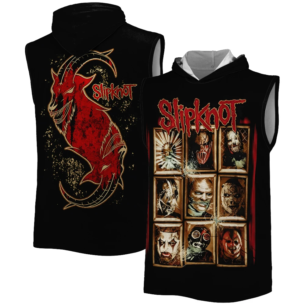 Men's Slipknot Band Sleeveless Hoodie Heavy Metal Rock Band Graphic Tank Top Quick Dry Breathable Gothic Streetwear  Hooded Tank