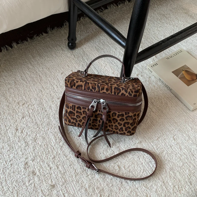 حقيبة صندوقية عصرية بطبعة الفهد لعام 2025، محفظة كتف على الطراز العتيق للنساء، حقيبة كروس هندسية فريدة من نوعها، متعددة الجيوب بوهو #2