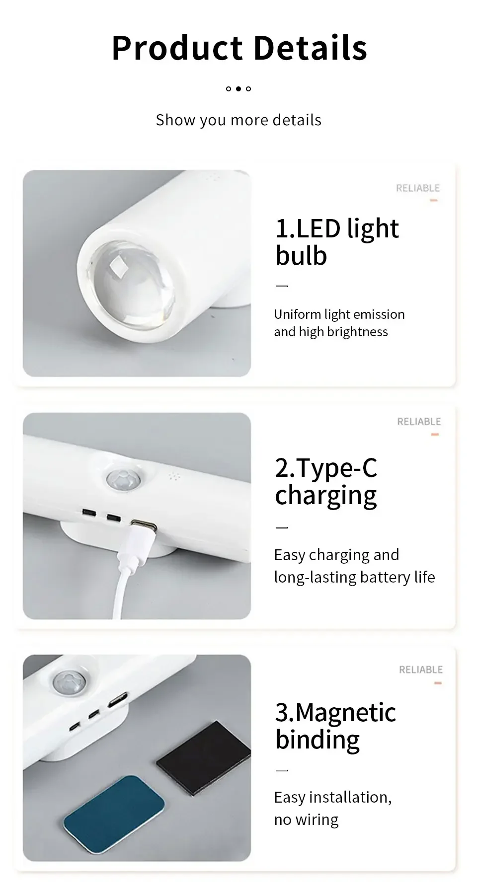 Motion Sensor Night Light 7 Color Change LED Wireless Wall Lamp Magnetic Rechargeable Spotlight For Bathroom Bedroom_maomaolike.com